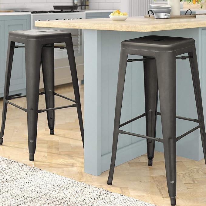 Devoko Metal Bar Stools 30" Indoor Outdoor Stackable Barstools Modern Style Industrial Vintage Counter Bar Stools Set of 4 (30 inch, Gun)