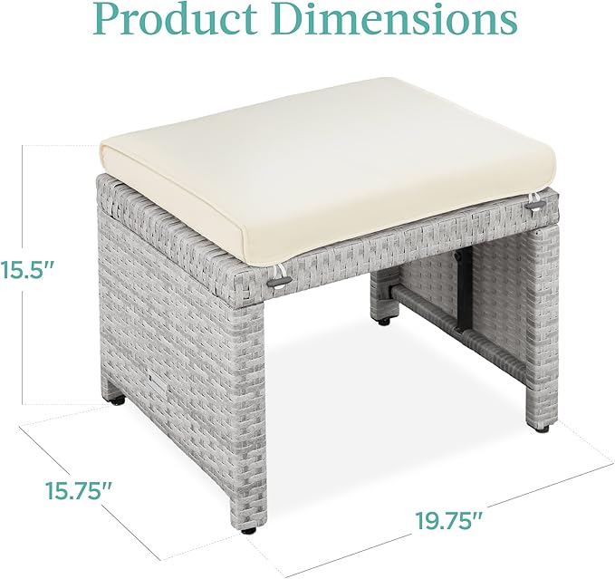 Best Choice Products Set of 2 Wicker Ottomans, Multipurpose Outdoor Furniture for Patio, Backyard, Additional Seating, Footrest, Side Table w/Removable Cushions, Steel Frame - Gray/Cream