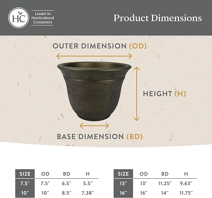 The HC Companies Sierra Round Self-Watering Pot - Lightweight Plastic Planter for Herbs & More - Durable Plant Pots for Indoor Plants & Outdoor Plants (10” Arizona Sand, Pack of 2)