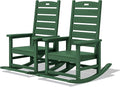 SERWALL Outdoor Rocking Chair Set of 2, Oversized Rocking Chair with Footboard for Adults, HDPE All Weather Resistant Rocking Chairs for Patio, 350lbs Weight Capacity,Green