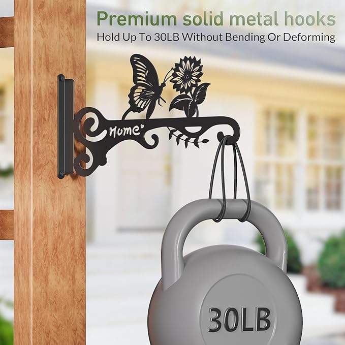 Metal Plant Hooks (2-Pack) - Decorative Wall Hangers with Butterfly Design for Indoor & Outdoor Use - Hanging Brackets for Plants, Flower Baskets, Bird Feeders, Lanterns - Patio, Garden, Home Decor