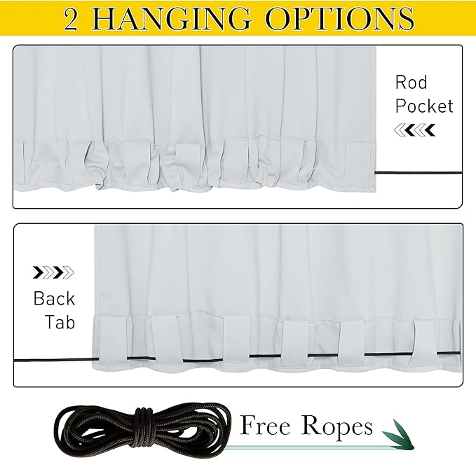 NICETOWN 2 Panels Weighted Blackout Curtains with Grommet & Back Tab on top and Bottom for Patio Waterproof, Windproof Privacy Outdoor Dividers for Cabana with Fixed Rope, W52 x L84, Greyish White