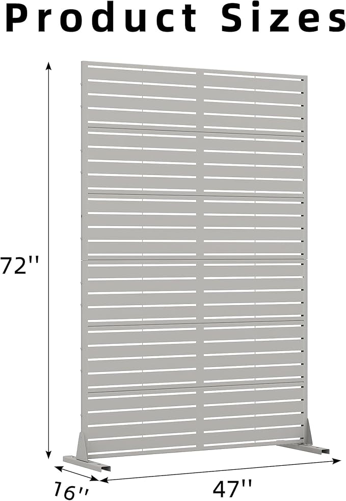 Casaphoria Metal Privacy Screen Outdoor, 72" H x 47" W Freestanding Decorative Privacy Screen for Patio Deck Balcony Garden with Stable Base, Grey-Louvered