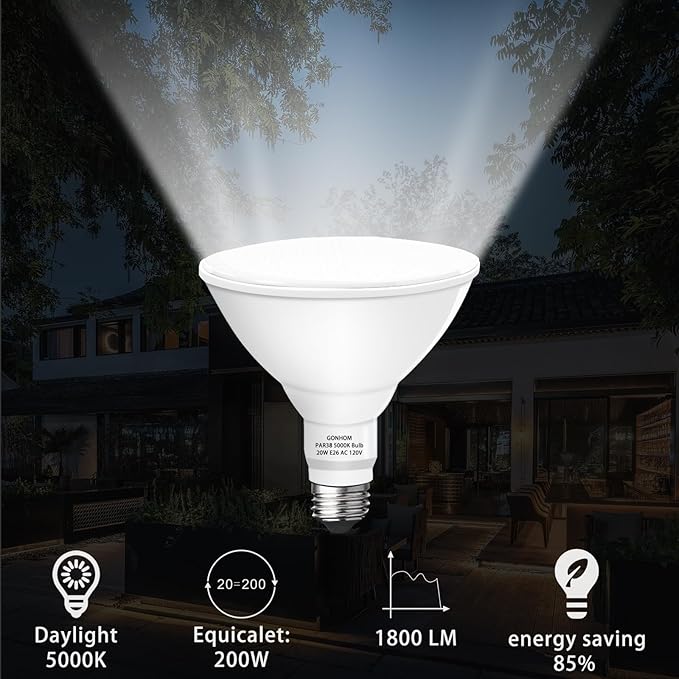 Par38 led Flood Lights Outdoor Light Bulb,Dimmable 1800LM,20W Replace up to 200W,Outdoor Flood Light Bulbs for Backyard,Garage,Porch,Garden,2 Pack 5000K Daylight