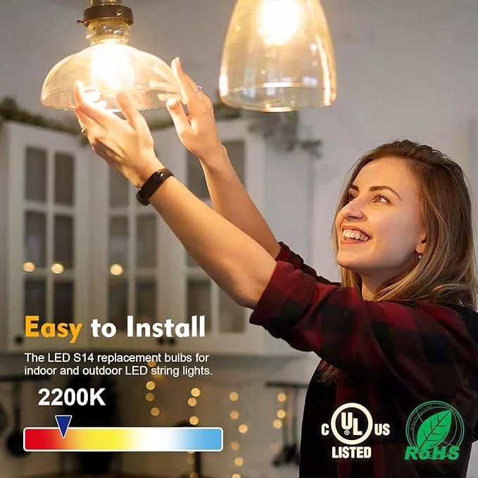 64 Pack S14 LED Bulbs for Outdoor String Lights, Shatterproof Replacement Edison Bulbs for Patio String Lights Outdoor Waterproof, Warm White 2200K, Dimmable, E26 Standard Base