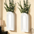 2 Pack Wooden Wall Vase Set, Boho Hanging Planter for Indoor Plants & Flowers, Wood Wall-Mounted Planters for Living Room, Modern Farmhouse Entryway or Bathroom, Rustic Art for Home (White)