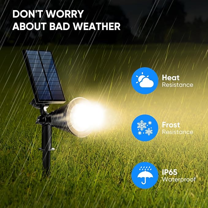 KEV 800 Lumens Solar Spot Lights Outdoor,18 LEDs Solar Flood Lights with 2 Modes &Adjustable &IPX65 Waterproof,Solar Spotlight for Driveway/Backyard/Patio Landscape/Tree/Garage(Warm White,2 Pack)