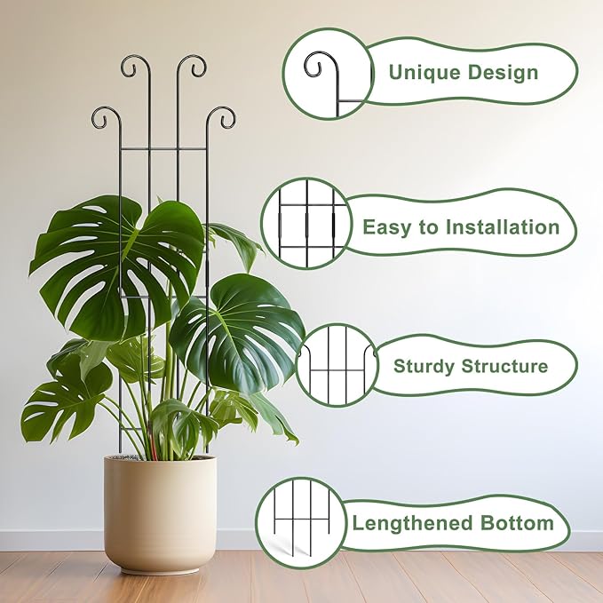 Coomin 32.6in Monstera Plant Support Stakes for Outdoor Plants, Garden Trellis for Climbing Plants, Metal Stakes for Potted Plants Pothos Plant Climber Support, 2P