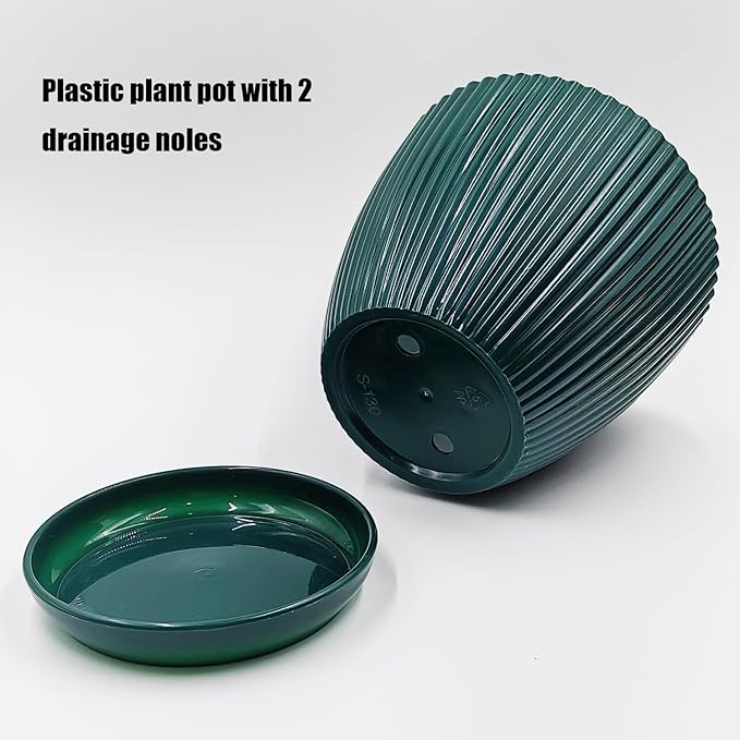 7.5/6.5/5.5/4.9/4.2/3.5 Inch Plant Pots with Saucers & Drain Holes - Indoor/Outdoor Flower Pots for Succulents, Herbs, Cactus - Modern Lightweight Durable Planter Set, Dark Green
