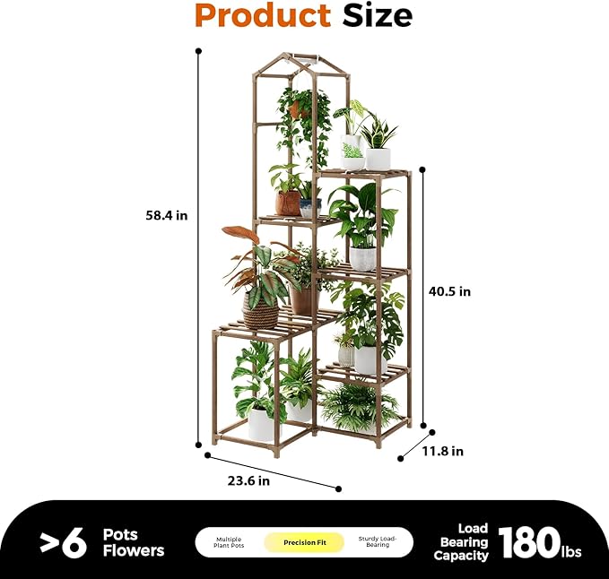 Bamworld Tall Corner Plant Stands with Grow Lights Indoor Outdoor Plant Shelves for Multiple Plants Display Haning Planter Living Room Pation Garden Decor