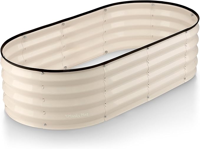 Plant & Plot Galvanized Raised Garden Beds Outdoor // 4×2×1 ft Planter Raised Beds for Gardening, Vegetables, Flowers // Large Metal Garden Box (White) // Patented Tool-Free Design