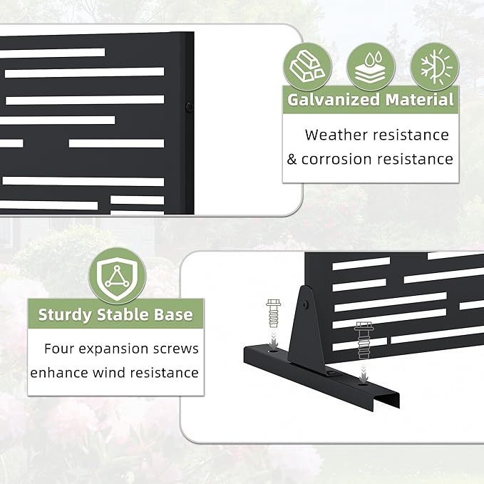 Casaphoria Metal Privacy Screen Outdoor, 72" H x 35" W Freestanding Decorative Privacy Screen for Patio Deck Balcony Garden with Stable Base, Black-Shine