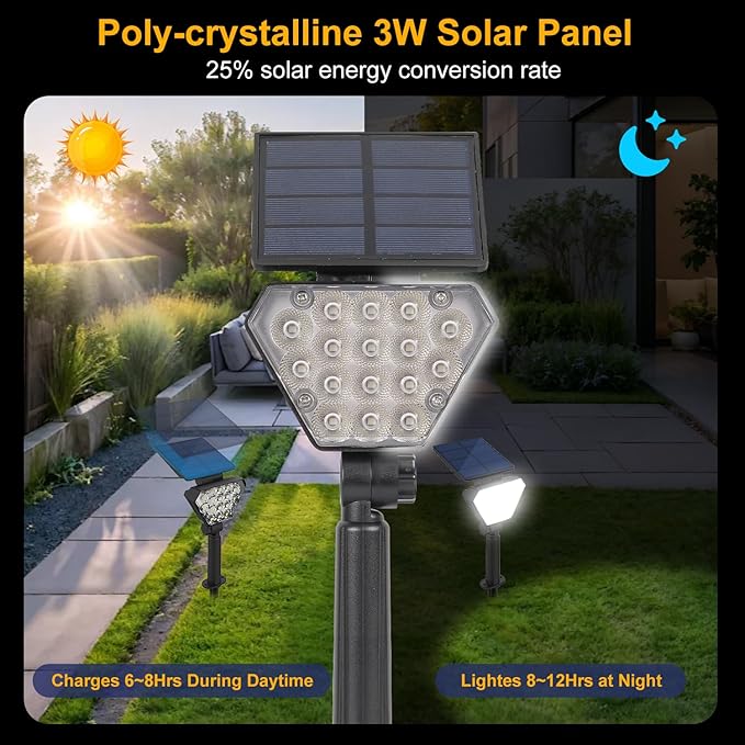 T-SUN Solar Lights Outdoor Waterproof IP65, 6 Pack LED Solar Spot Lights Color Changing IP65 Waterproof Smart Auto On/Off for Outside Landscape Garden Yard Lawn Pathway Patio Driveway