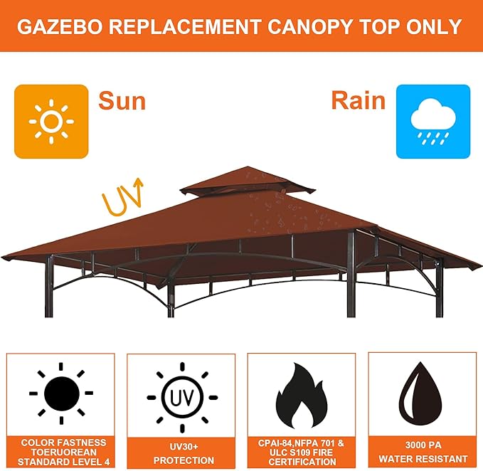 Eurmax USA High Performance Grill Gazebo Canopy Replacement Cover 5x8 BBQ Shelter Top (Rust Red)