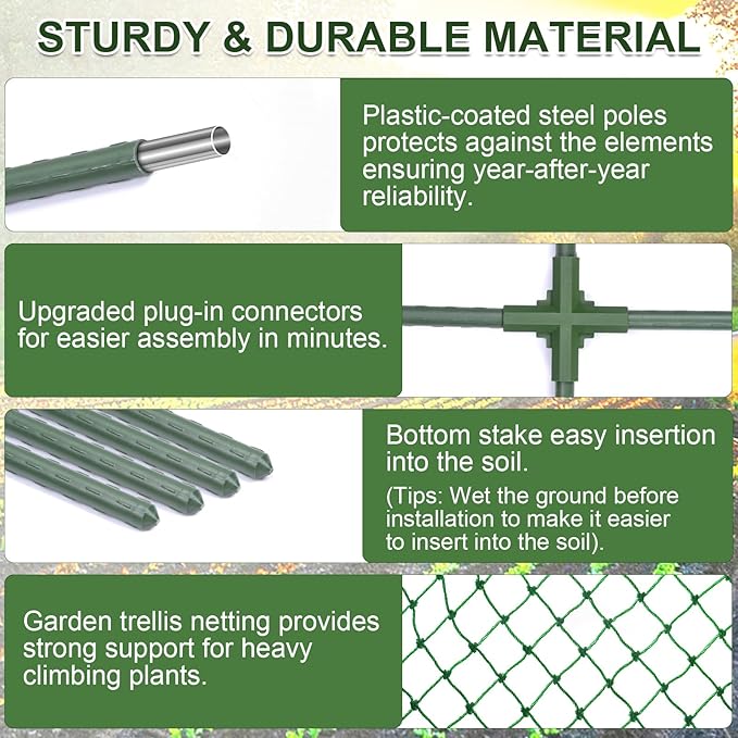 iGreely Cucumber Trellis for Raised Bed, U-Shape Garden Arch Metal Support for Climbing Plants, Metal Arch Vegetables Trellis, Plant Support for Vine (Green, 69.3" L×30" W×47.2" H)