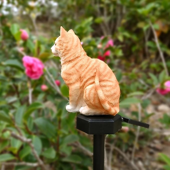 Cat Solar Light Ornaments Garden Decor Outdoor Lawn Decorations Cute Animal Stake Patio Yard Statue Waterproof Tabby Gifts for Lovers
