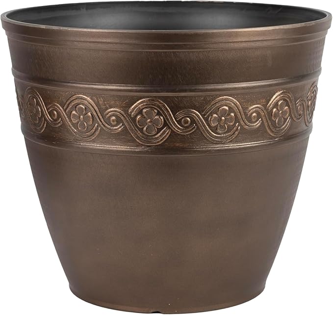 Classic Home and Garden Corinthian Resin Planter Pot - Outdoor & Indoor Plant Pot - Round Planter for Plants & Flowers (16" Oil Rubbed Bronze, Pack of 1)