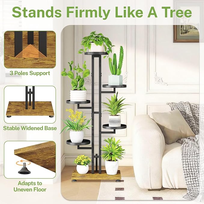iDavosic.ly 5 Tier Plant Stand Indoor Outdoor, Tiered Corner Multiple Flower Pot Holder Shelf, Metal 40 Inch Tall Display Rack for Patio Porch Living Room Garden Balcony Bedroom, Black