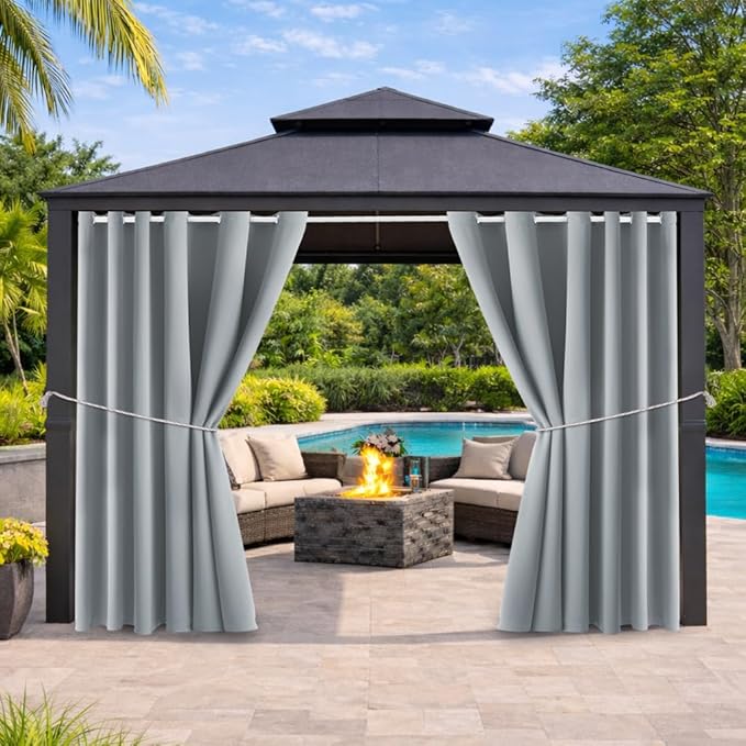 DIVA EN CAMINO DEC Outdoor Patio Curtain Waterproof Darkening Thermal Insulated Indoor Curtains for Bedroom, Porch, Living Room, Pergola, Cabana, W84 x L108, Light Gray, Set of 2 Panels