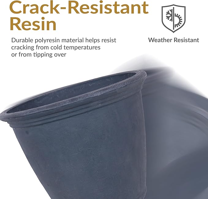 Sunnydaze 20-Inch Anjelica Large Plastic Pot for Plants - Outdoor Double-Walled Large Plastic Planter with Drillable Drainage Holes - Slate - 4pk
