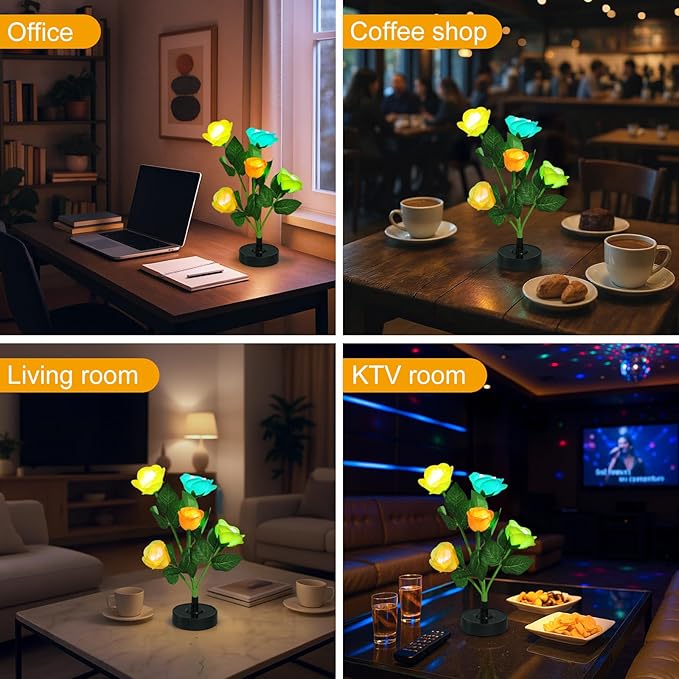 Upgraded Solar Garden Lights, 4 Pack Outdoor Solar Lights, New Round Panel for 40-Hour Runtime, Serve as Outdoor & Indoor Decor, 7-Color Changing Flower Lights, Waterproof for Patio Yard Decoration