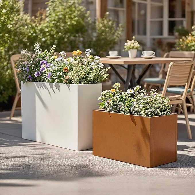 White Metal Planter Box 30" x 12" x 24" for Outdoor Plants Galvanized Steel Outdoor Planter Spliced Rectangular Flower Box with Partitions for Outside,Indoor,Garden (White, 30 * 12 * 24)