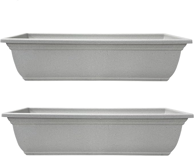 The HC Companies 24 Inch Mojave Window Planter Box with Drainage Holes, Lightweight UV-Resistant Plastic Outdoor Planters, 2-Pack Flower Box for Garden & Home Decor, Granite
