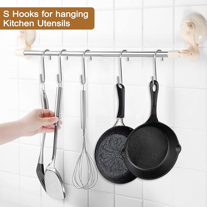 30 Pack 3 Inch S Hooks Heavy Duty Pan Pot Holder Rack Hooks Hanging Hangers S Shaped Hooks for Kitchenware Pots Utensils Clothes Bags Towels Plants