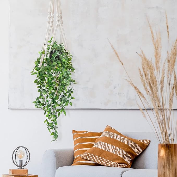 Whonline 2pcs Fake Hanging Plants, Artificial Potted Plants for Indoor Outdoor Aesthetic Office Living Room Shelf Decor