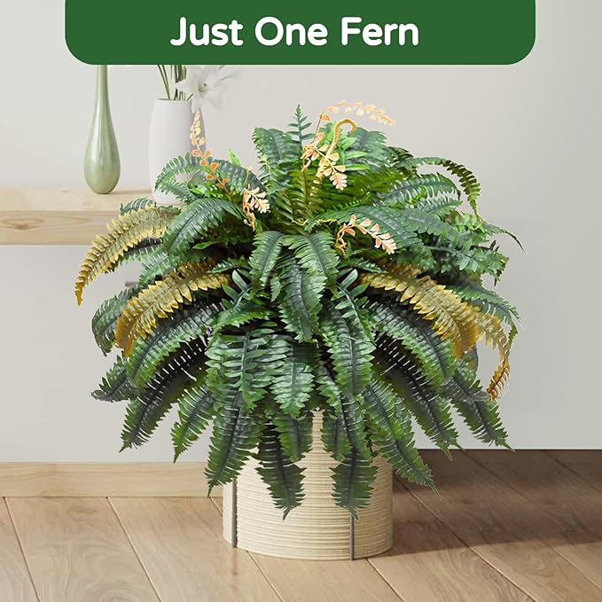 49” Artificial Ferns for Outdoors Planter, 128 Leaves per Fern, Set of 2, Large Lush Fake Boston Ferns Hanging Plants, UV Resistant Faux Greenery for Porch Patio Garden Home Decor Indoor Outdoor