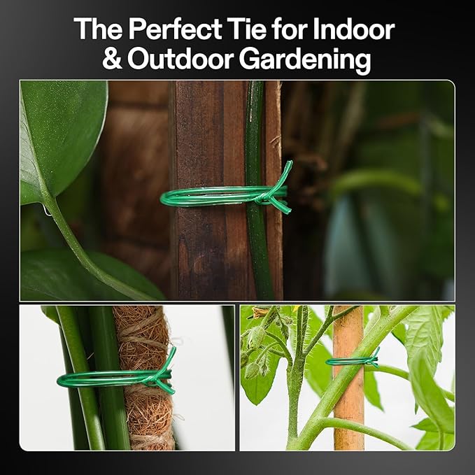VIVOSUN Twist Ties, 164 ft (50m) PE-Coated Green Plant Ties with Cutter, Reusable & Flexible Tomate Ties for Plant Support, Indoor Outdoor Gardening, Cable Management, Home Office Organization
