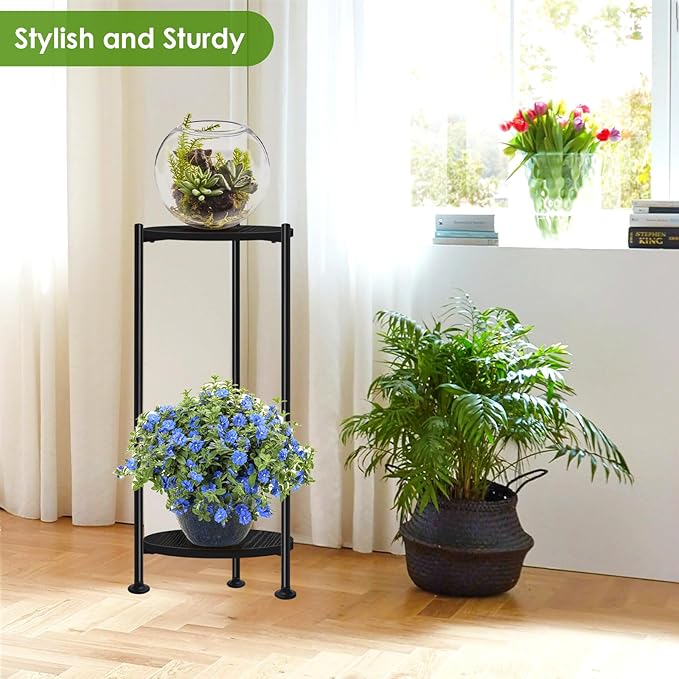 Plant Stand Indoor Outdoor, 30'' Tall Plant Stands for Indoor Plants, Heavy Duty Indoor Plant Shelf, 2 Tier Display Rack for Living Room, Balcony, Deck, Black