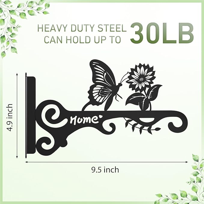 Metal Plant Hooks (2-Pack) - Decorative Wall Hangers with Butterfly Design for Indoor & Outdoor Use - Hanging Brackets for Plants, Flower Baskets, Bird Feeders, Lanterns - Patio, Garden, Home Decor