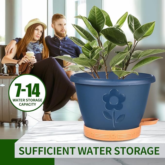 Plant Pots, Flower Pots for Indoor/Outdoor Plants, Self Watering Plastic Planters Pots with Drainage Holes, Saucer & Reservoir, Decorative Nursery Planting Pots(10 Inch Set of 4)