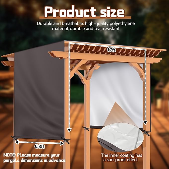 Universal Pergola Replacement Canopy Outdoor Canopy Shade Cover Waterproof Shade Top Cover for Outdoor Patio Porch Backyard(17 x 6.8 ft,Coffee)