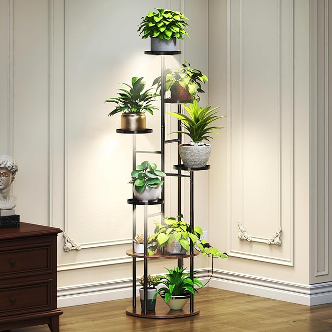 TC-HOMENY Plant Stand Indoor with Grow Lights, 7 Tiered Metal Plant Shelf, 55" Tall Plant Stand for Indoor Plants Multiple, Large Plant Rack Display Shelves, Corner Plant Holder for Living Room, Patio