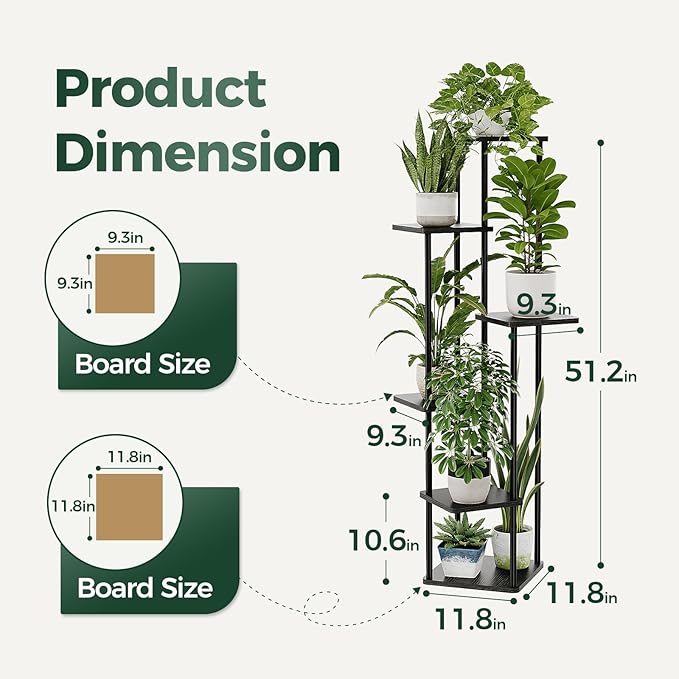 Bamworld Tall Plant Stand Indoor 6 Tier Plant Holder for Multiple Plants Corner Shelf Stand for Patio Garden Balcony Living Room Bedroom Dark Brown