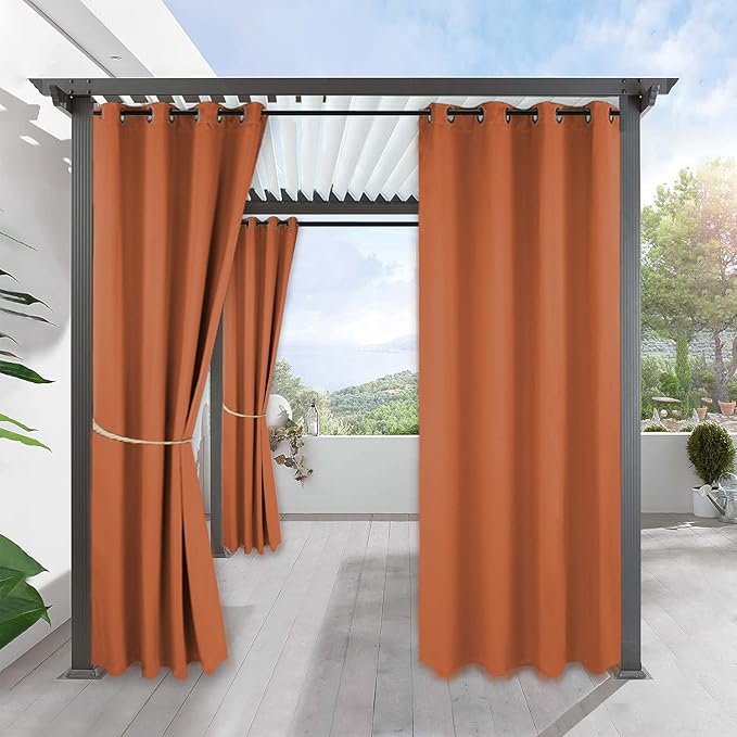 RYB HOME Outdoor Curtains for Patio Waterproof Block Sunlight Thermal Insulated Privacy Assured Thick Outside Curtains for Porch, Gazebo, Pergola, W52 x L95, Mecca Red, 1 Panel