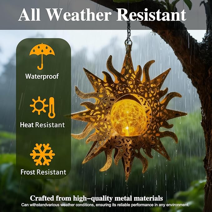 Solar Lights Outdoor Garden Decor Hanging Lanterns Decoration Metal Sunflower Gifts Waterproof for Yard Clearance Front Porch Lawn Driveway Patio Backyard Pathway Gardening Gift