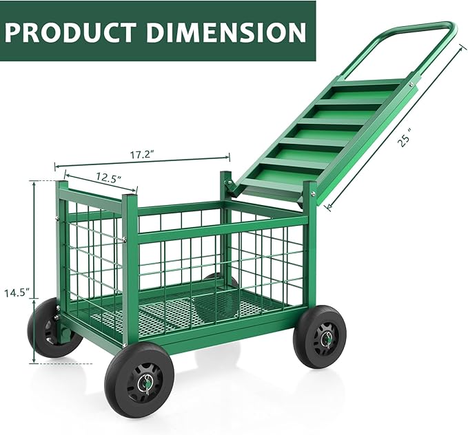 FLINTER Rolling Garden Work Seat with Wheels, Upgraded Heavy Duty Gardenning Cart with Seat - Garden Rolling Stools with Wheels for Seniors, Lawn, Patio & Backyard Gardening, Green