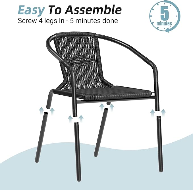Amopatio Outdoor Dining Chairs Set of 6, Rattan Patio Chairs Wicker, Stackable Indoor-Outdoor Chair, Bistro, Deck, Yard, Porch, Restaurant Stack Chairs, Black