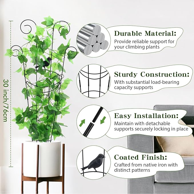 ZOUTOG Trellis for Climbing Plants Indoor 4 Pack 30 Inch,Rustproof Metal Garden Trellis for Potted Plants,Houseplant Support Indoor Outdoor for Ivy Pothos Monstera Hoya Flower Vines(Butterfly Shape)