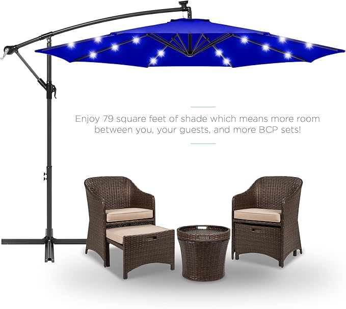 Best Choice Products 10ft Solar LED Offset Cantilever Hanging Market Patio Umbrella, 8 Sturdy Ribs, Easy Adjustment - Resort Blue