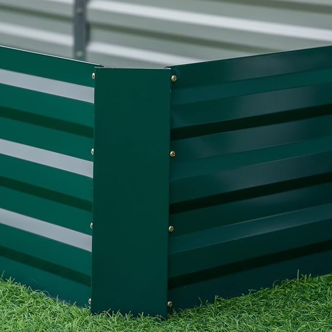 Outsunny Galvanized Raised Garden Bed, 8' x 3' x 1' Metal Planter Box, for Growing Vegetables, Flowers, Herbs, Succulents, Green