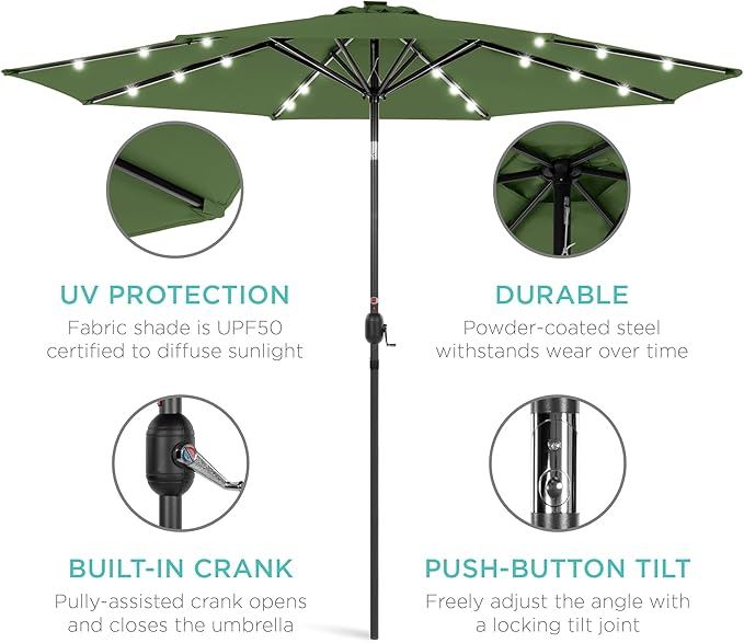 Best Choice Products 10ft Solar Polyester LED Lighted Patio Umbrella w/Tilt Adjustment and UV-Resistant Fabric