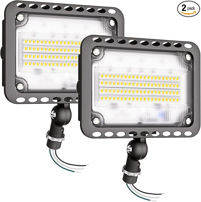 CINOTON 65W LED Flood Lights Outdoor, IP65 Waterproof Exterior Security Wall Lights with 180°Knuckle, 9100LM 120V Outside Aluminum Lighting Fixture for Patio Porch Barn Garden 5000K 2 Pack, UL Listed