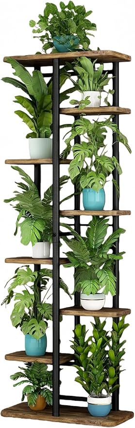 LINZINAR Plant Stand 8 Tier 9 Potted Multiple Flower Pot Holder Shelf Indoor Outdoor Planter Rack Storage Organizer for Patio Garden Corner Balcony Living Room (Black, 8 Tier)