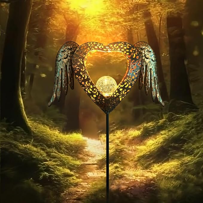 KAIXOXIN LEDs Solar Heart Stake Lights for Garden Metal Warm White, Memorial Gift - Perfect as Remembrance & Sympathy Gifts (Heart-Bronze)