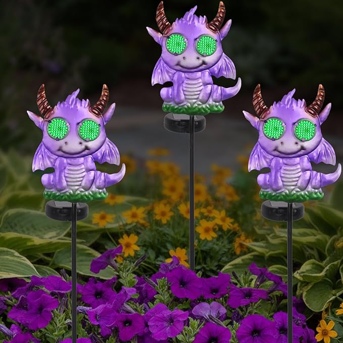 Fantasy Dragon Garden Stakes Decorative 39.7" with Moving Solar Eyeballs, Purple Dragon Garden Decor Pathway Lights for Outside Patio Lawn Yard Metal Art
