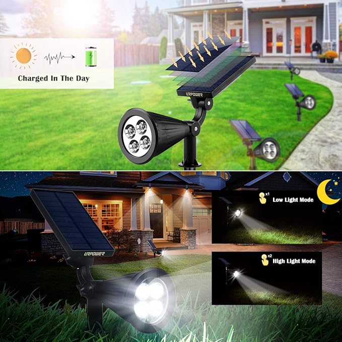 URPOWER Solar Spot Lights - 2-in-1 Waterproof Landscape Spotlights, Dusk-to-Dawn Solar Powered Outdoor Lights for Garden, Yard, Pathway (2 Pack)